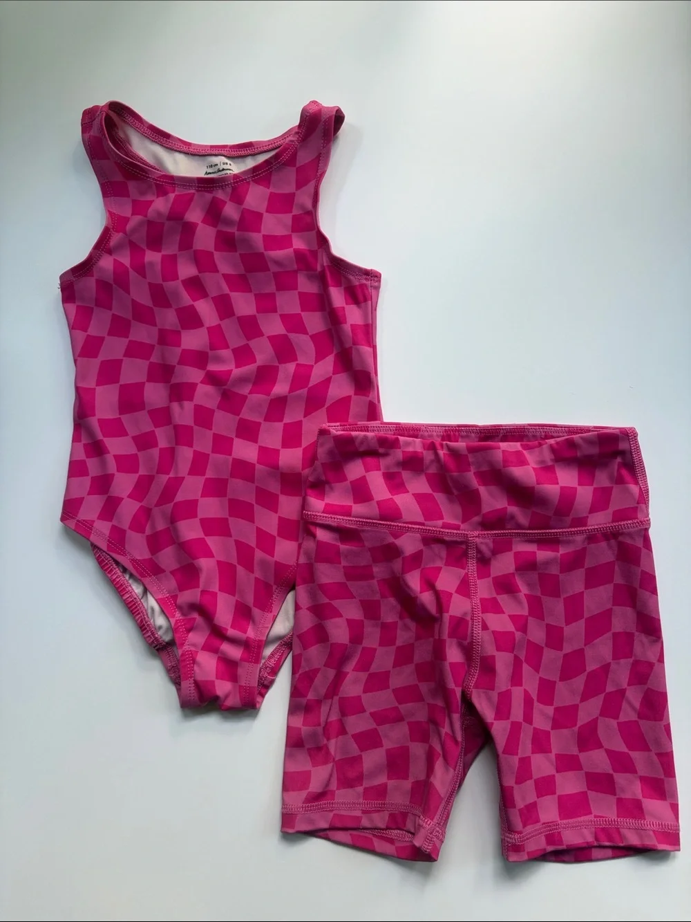 Hanna Andersson Pink Checkerboard Kids gymnastics set